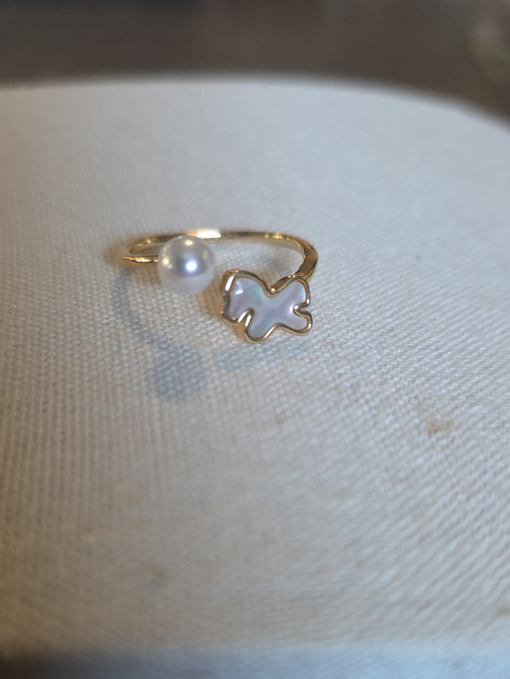 Gold Pearl & White Butterfly Open Ring - Women's Jewelry